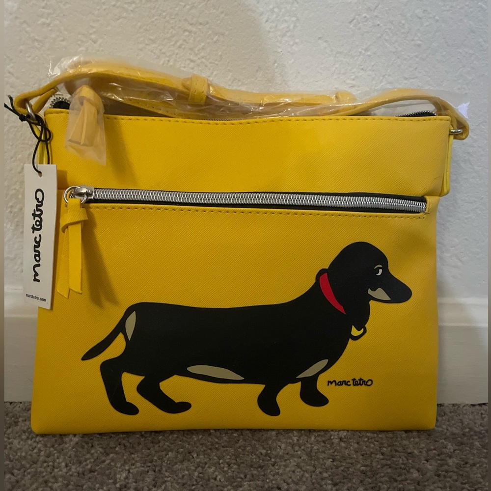 Marc Tetro Yellow Daschund Crossbody Bag: NEW